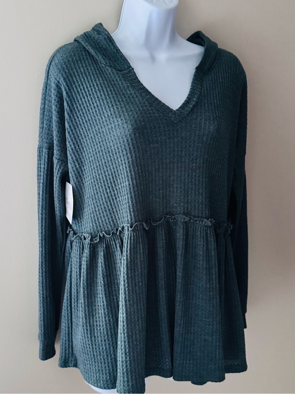 Peach Love California Waffle Knit Hooded Babydoll Top Size Small NWT